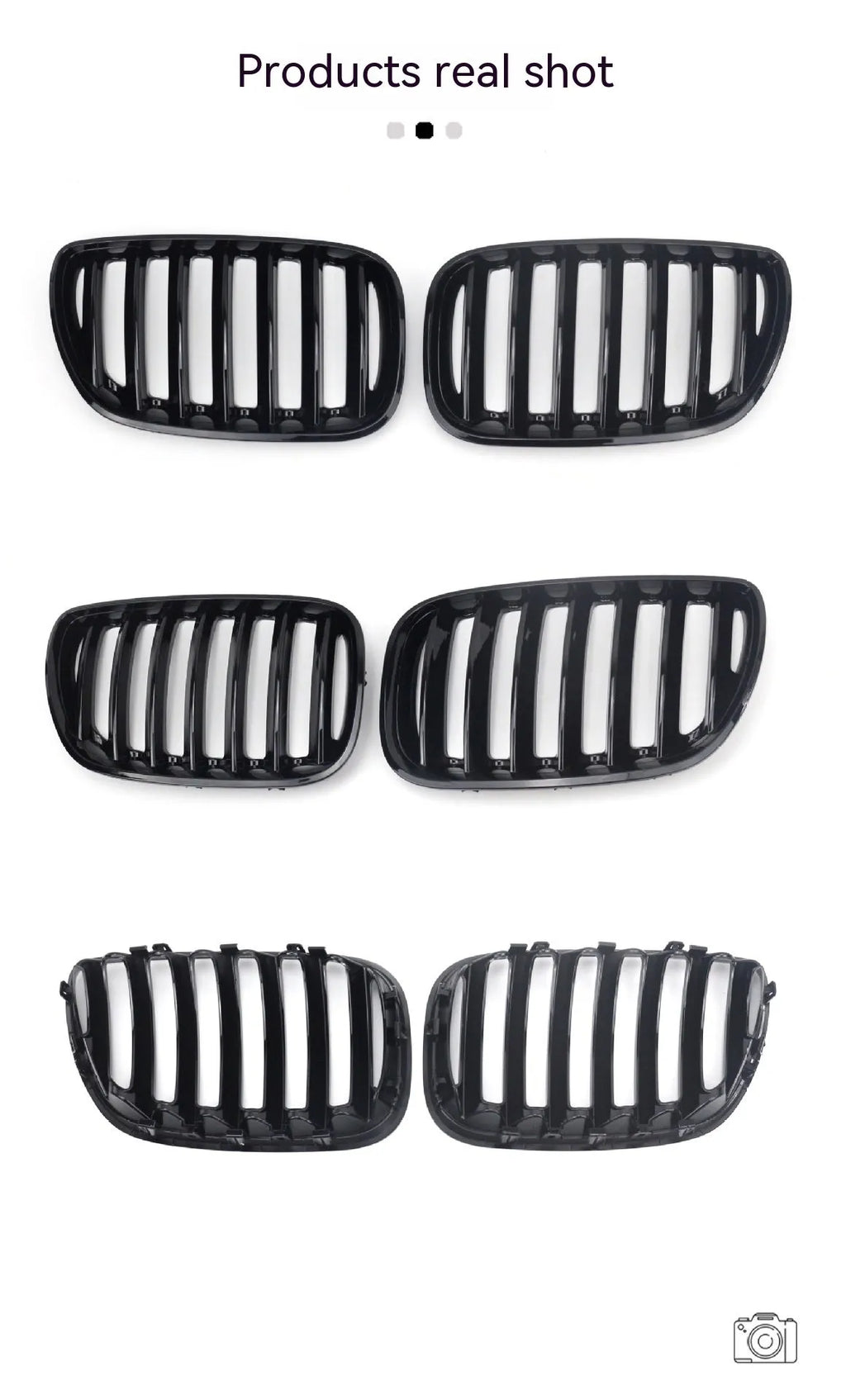 Pair of bright black ABS plastic BMW X5 E53 medium mesh front grille inserts