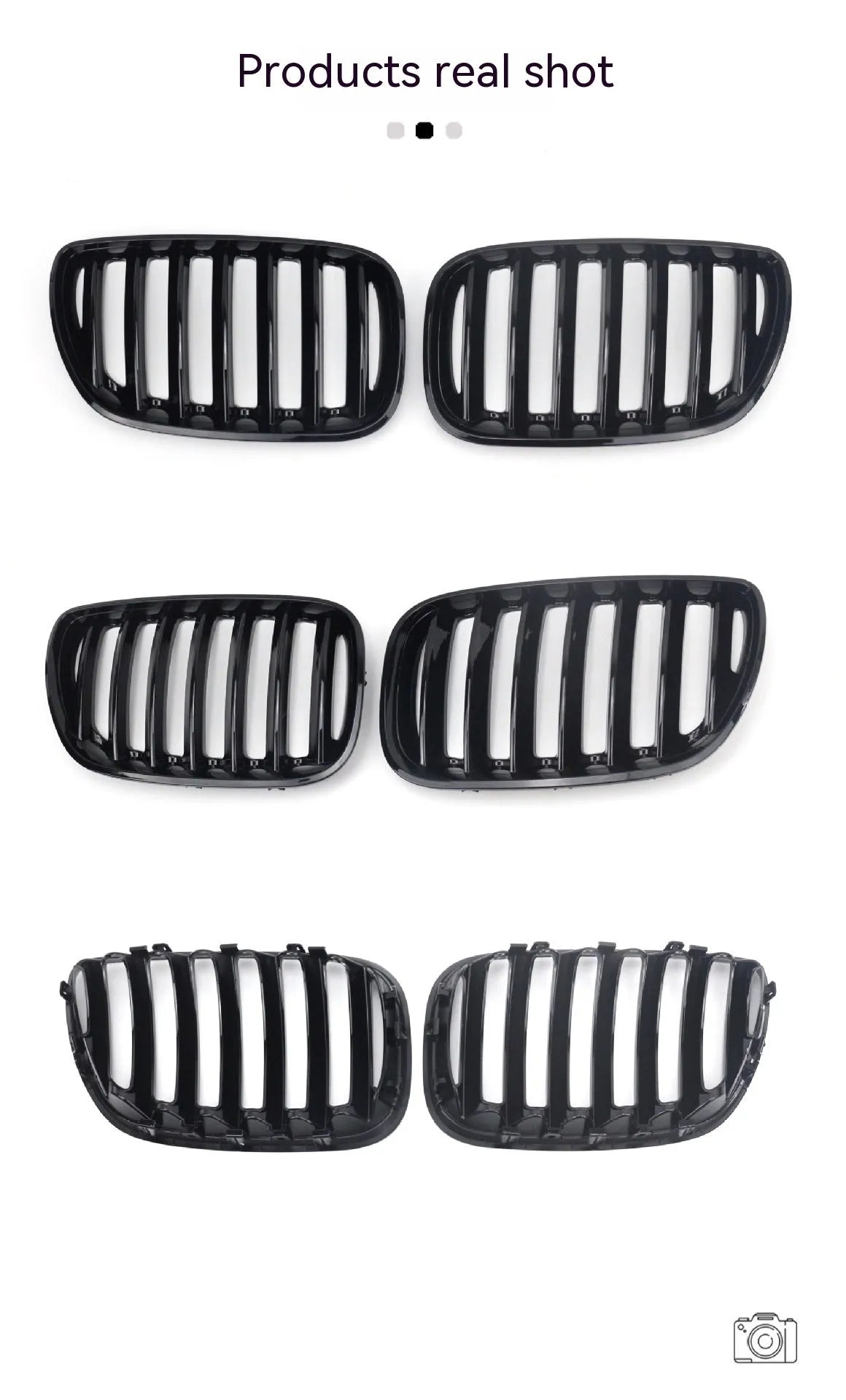 Pair of bright black ABS plastic BMW X5 E53 medium mesh front grille inserts