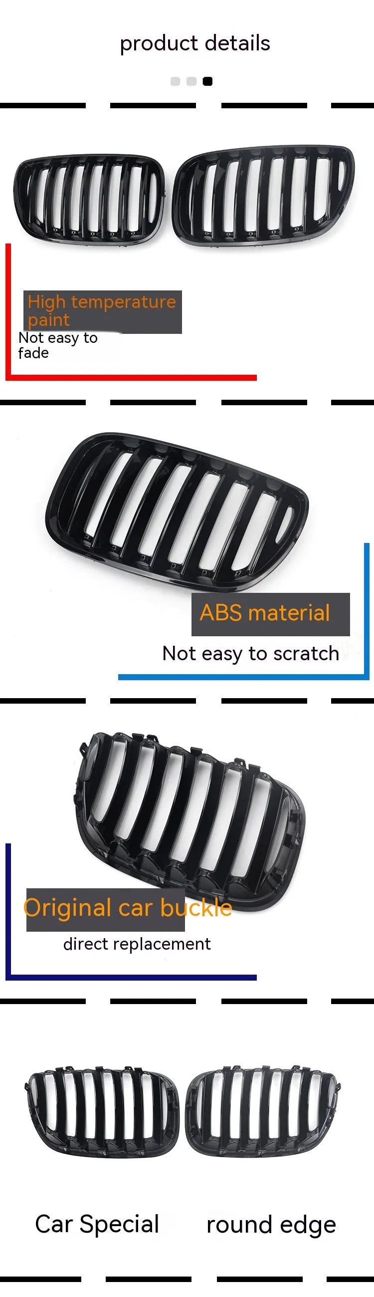 Pair of bright black ABS plastic BMW X5 E53 medium mesh front grille inserts