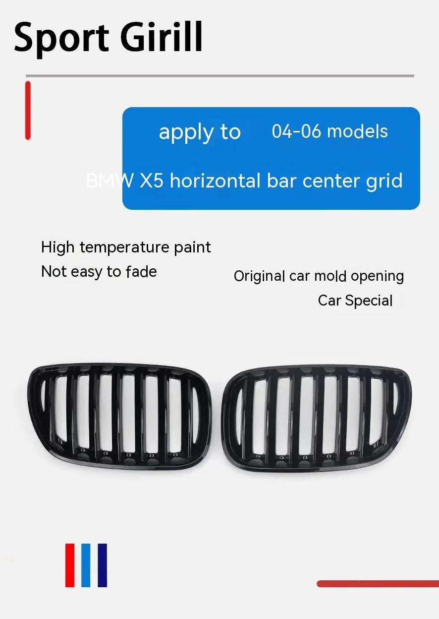 Pair of bright black ABS plastic BMW X5 E53 medium mesh front grille inserts