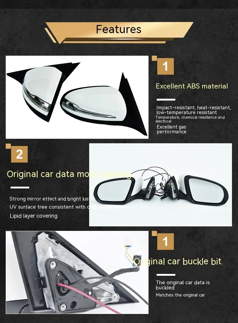 Mercedes-Benz C-Class W205 rearview mirror assembly replacement part with ABS shell