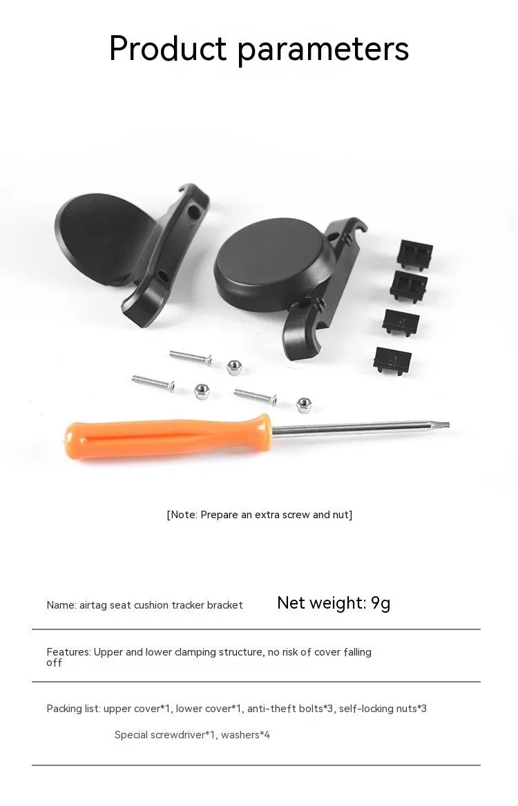 Black ABS plastic bicycle GPS tracker mounting bracket with anti-theft bolts for seat bow installation