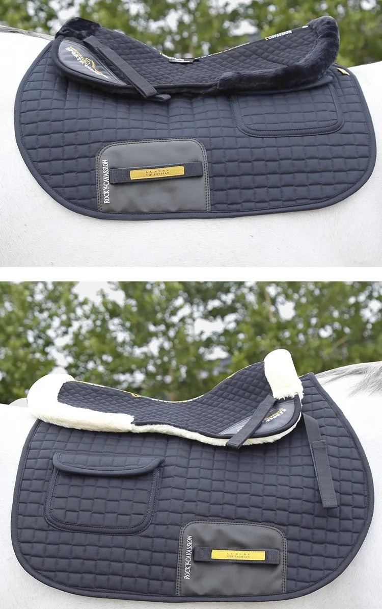 Wool riding saddle pad for equestrian and cycling in black, navy blue, white, or wine red.