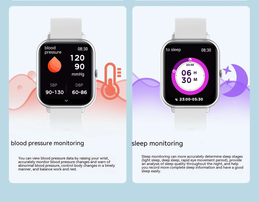 A Bluetooth smart watch with a TFT screen on a wrist strap, shown in black, silver, pink, or khaki colour options.