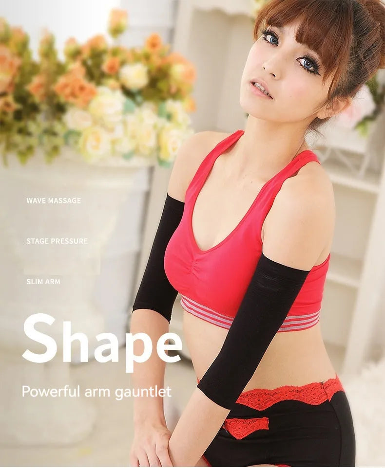 Women's black and skin colour nylon shaping arm sleeves for arm smoothing coverage