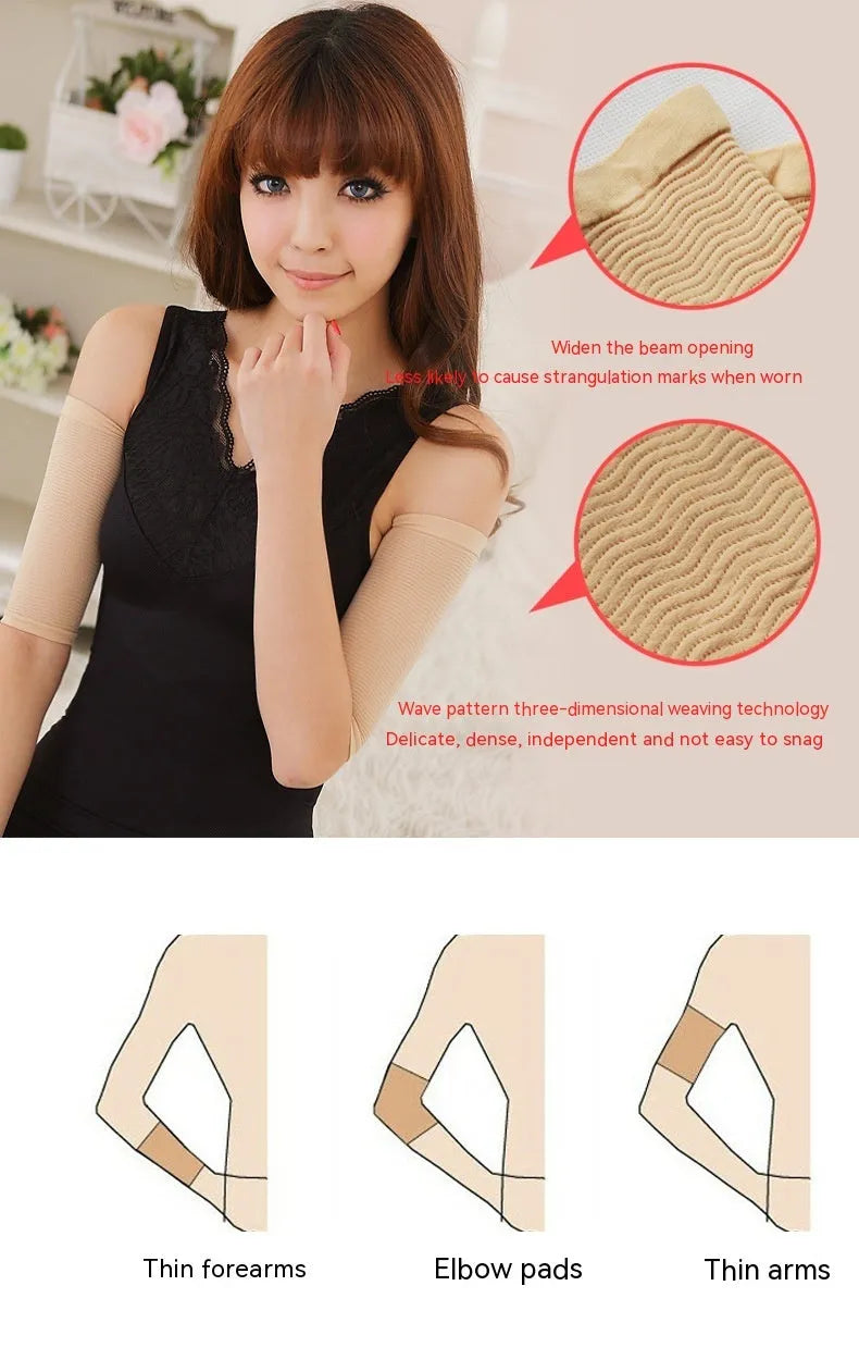 Women's black and skin colour nylon shaping arm sleeves for arm smoothing coverage