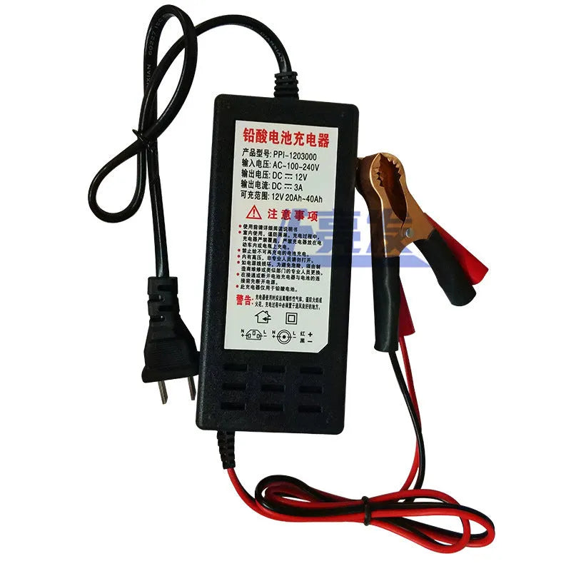 12V 3A lead acid battery charger for motorcycle car and EV applications with 100-240V input