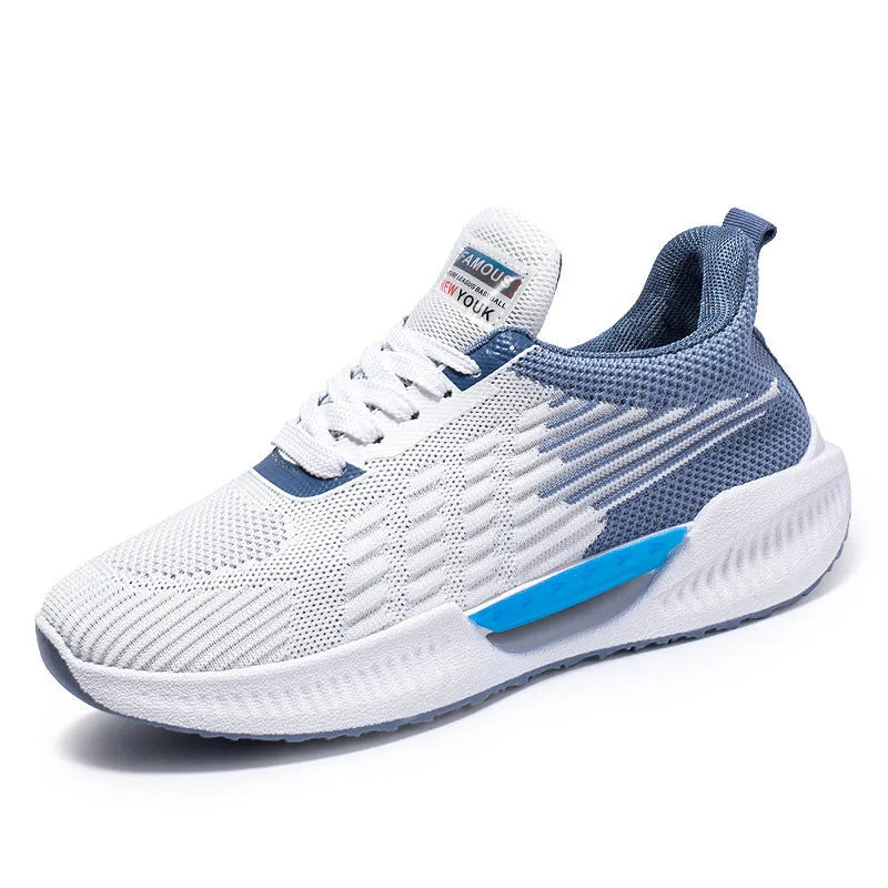 Men's blue casual mesh sports shoes with cloth upper and round toe design