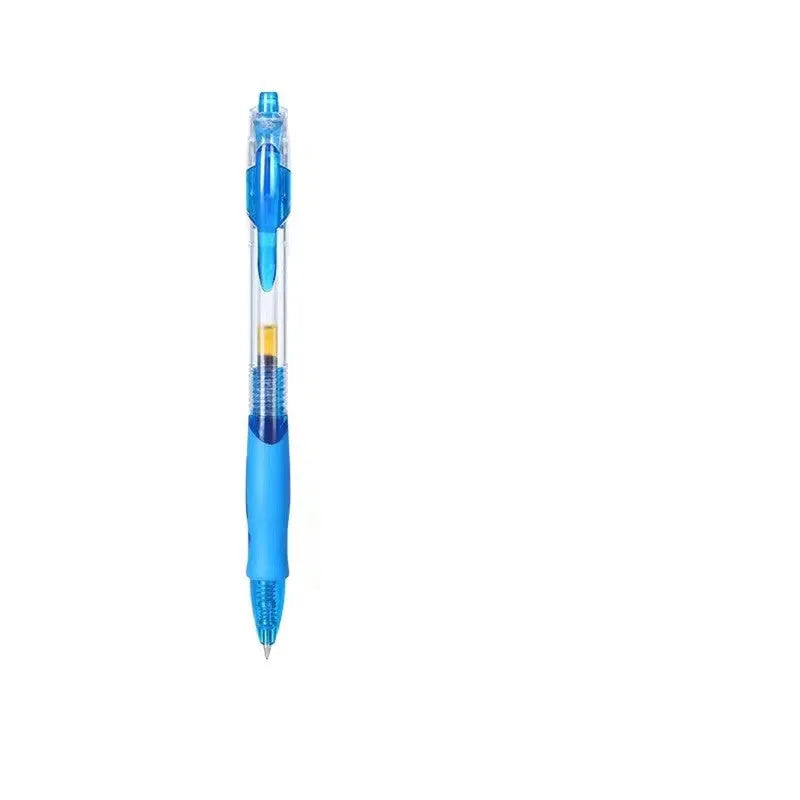 A single gel pen with a 0.5mm tip, shown in black, blue, and red colour options.