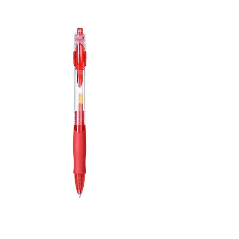 A single gel pen with a 0.5mm tip, shown in black, blue, and red colour options.