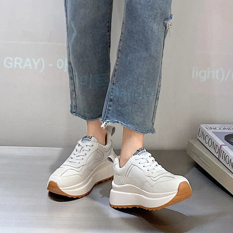 Women's white cattlehide leather casual shoes with mesh lining and cross-strap design