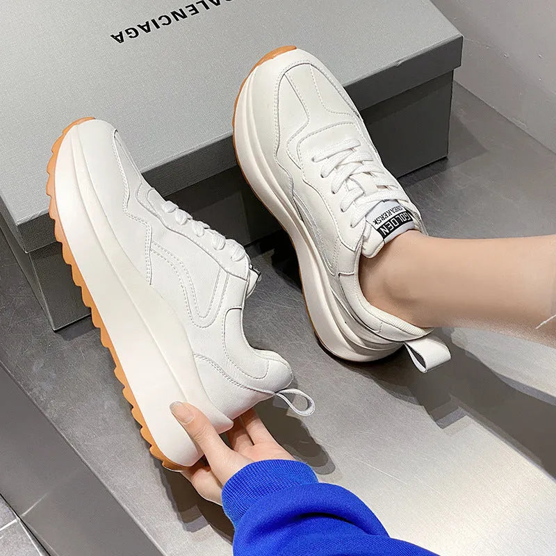Women's white cattlehide leather casual shoes with mesh lining and cross-strap design