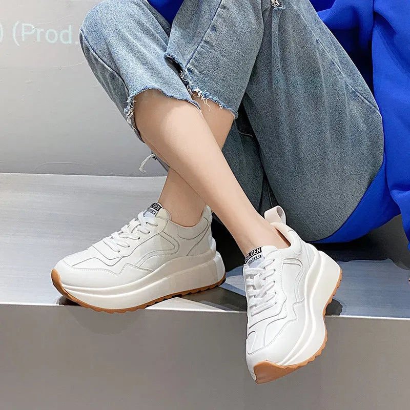 Women's white cattlehide leather casual shoes with mesh lining and cross-strap design