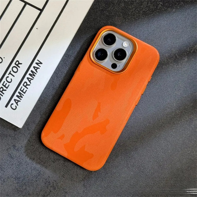Camouflage imitation leather magnetic phone case for iPhone with shockproof and drop-resistant design