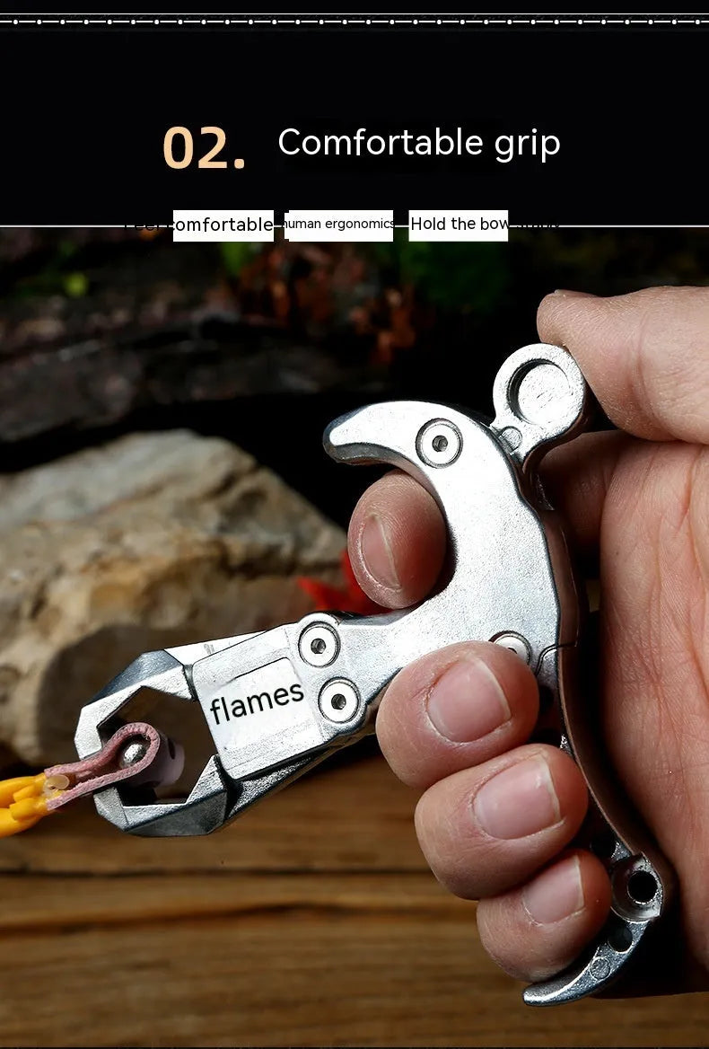 Zinc alloy archery release aid with two-axis harpoon clip and stainless steel spring mechanism