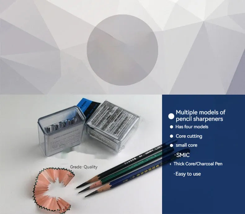 Geometric plastic pencil sharpener with four sharpening holes and maintenance screwdriver