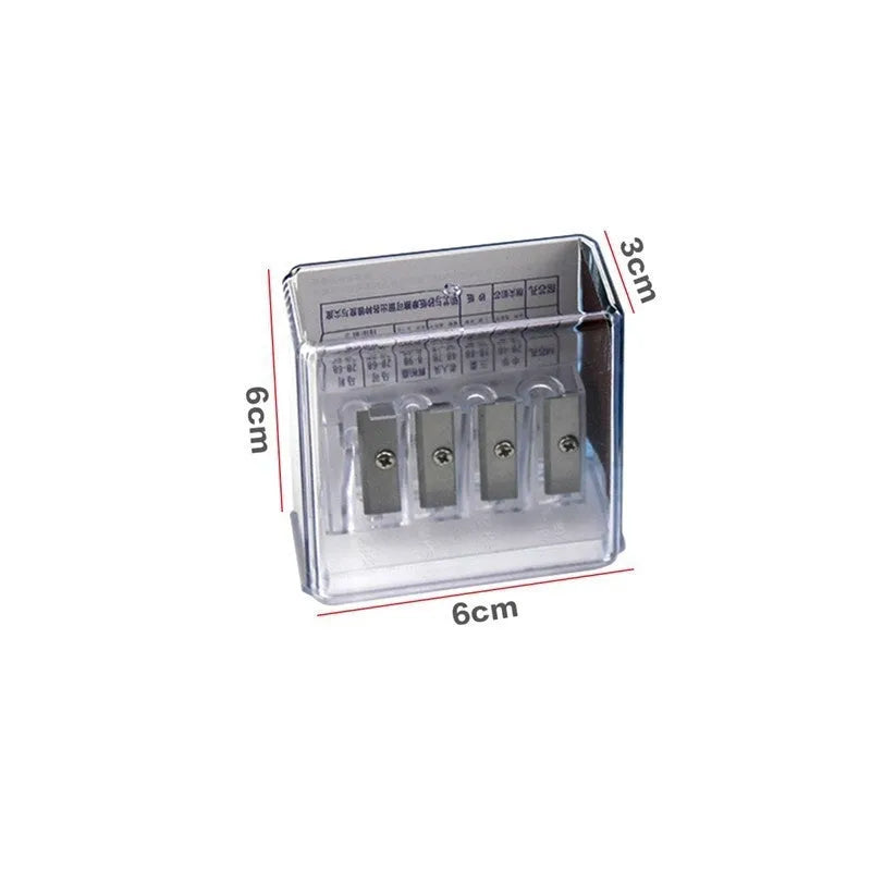 Geometric plastic pencil sharpener with four sharpening holes and maintenance screwdriver