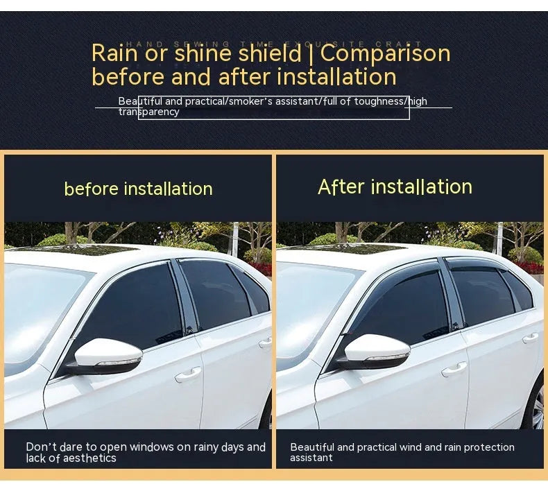 Black PVC rain visor set for Jeep Wrangler door windows