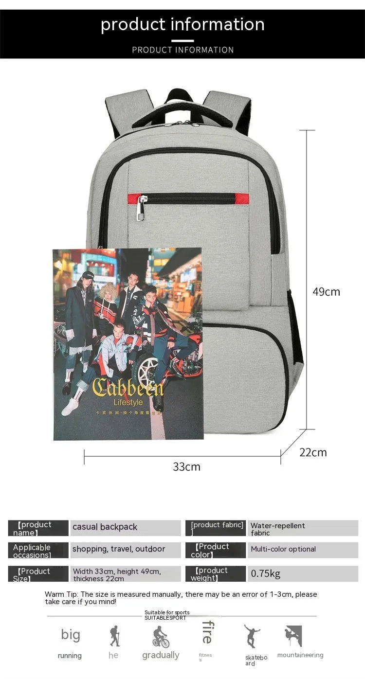 Light grey insulated Oxford cloth backpack with curved shoulder straps and wet-dry separation compartments.