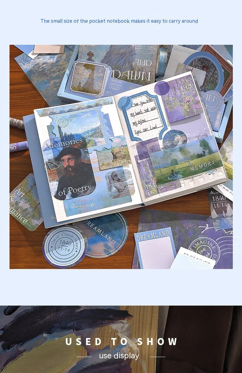 Creative journal gift box with A6 grid notebook, material paper, cards, photo frames, and stationery accessories in retro artistic plaid design