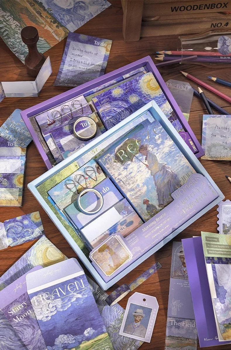Creative journal gift box with A6 grid notebook, material paper, cards, photo frames, and stationery accessories in retro artistic plaid design