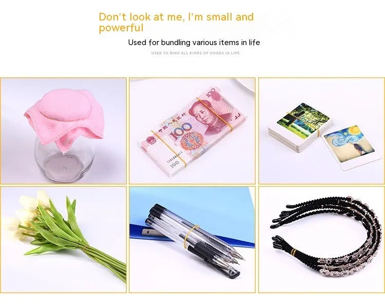 Natural rubber circular elastic rings in neutral colour for household organisation, 500g bag