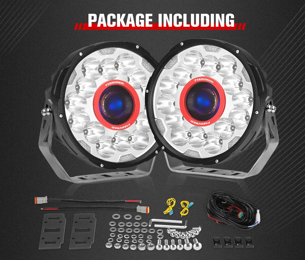 Pair of 7-inch diameter LED waterproof off-road lights with high-power 80W output