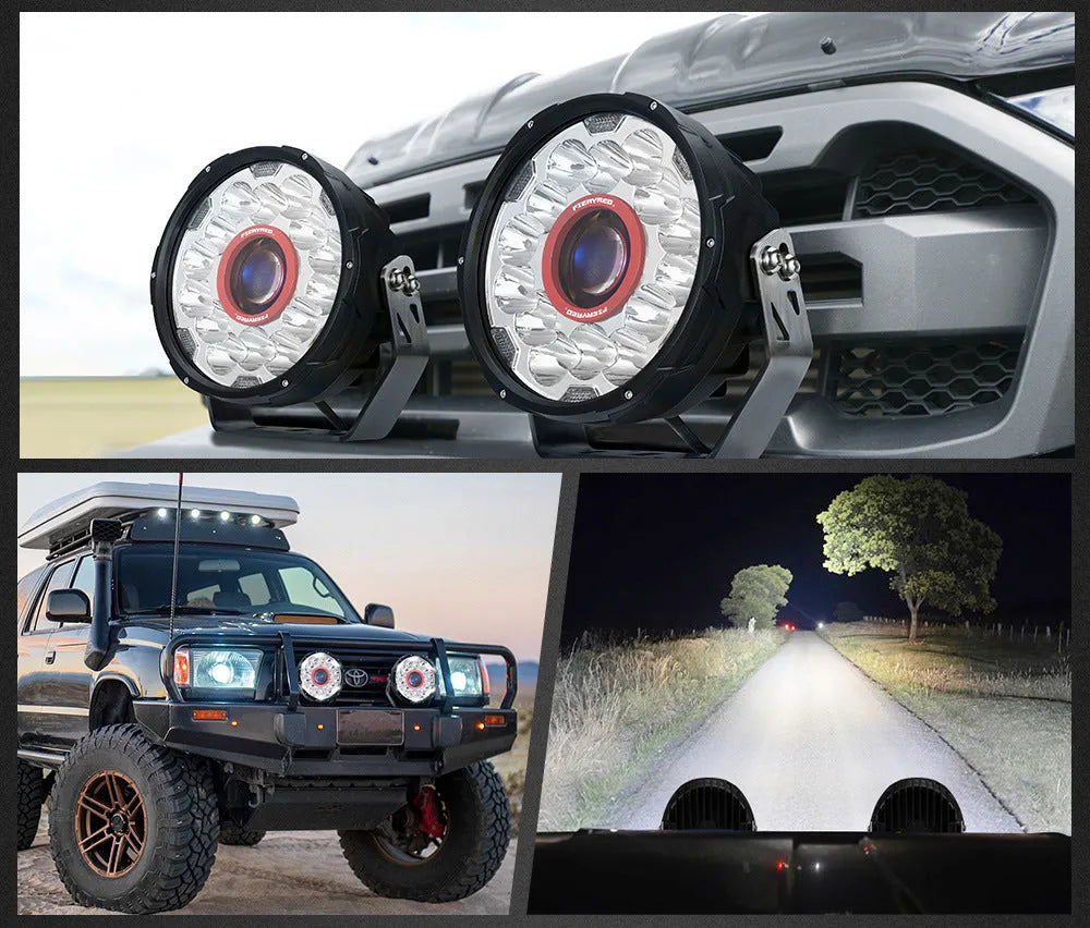 Pair of 7-inch diameter LED waterproof off-road lights with high-power 80W output