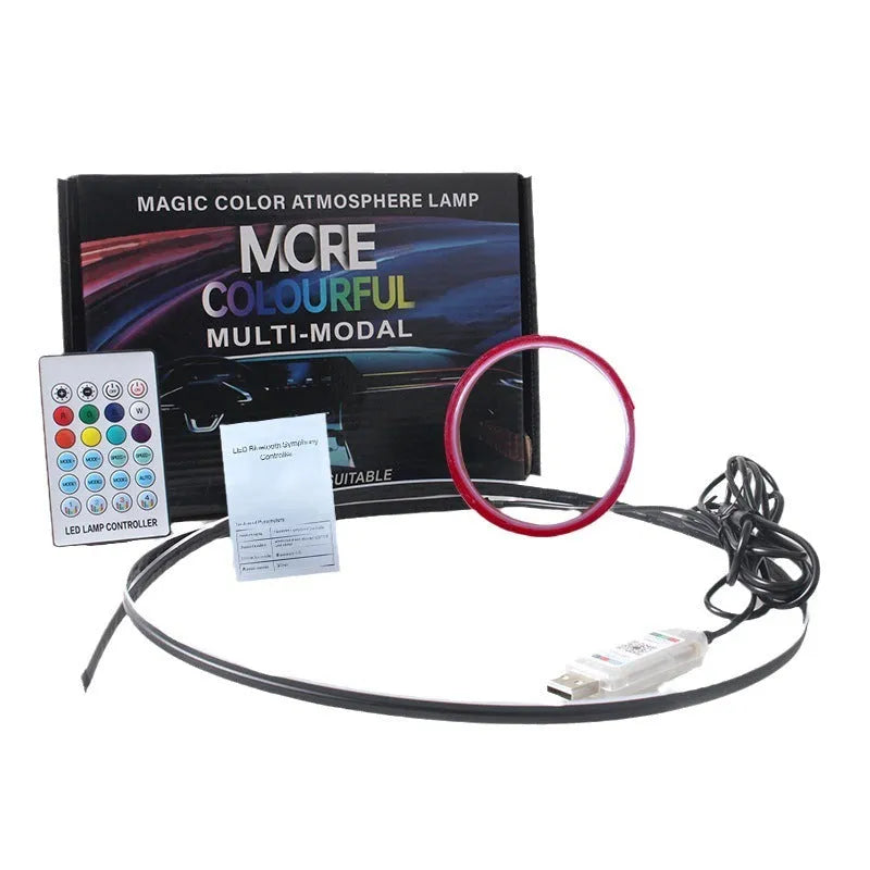 Car interior ambient lighting kit with remote control and app connectivity