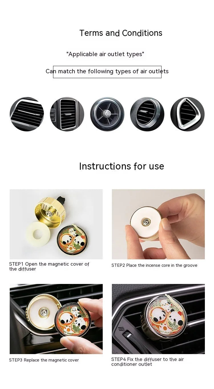 Panda hot pot design car fragrance decoration with diatomaceous earth scent tablets