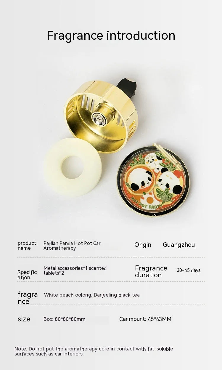 Panda hot pot design car fragrance decoration with diatomaceous earth scent tablets
