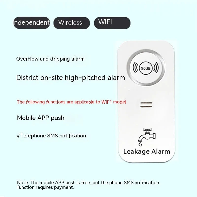 An independent wireless flood sensor alarm for water leak detection.