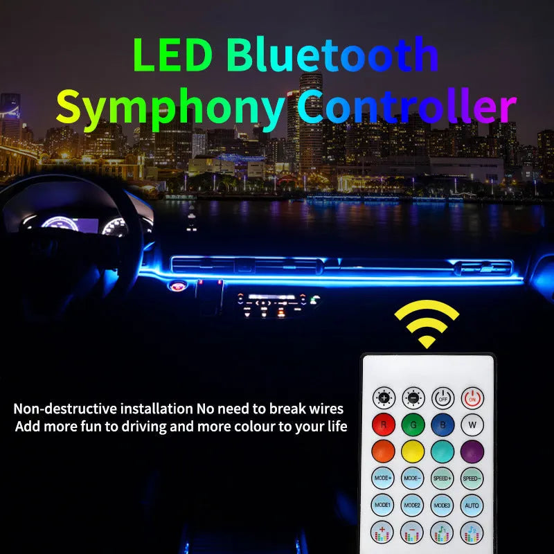 Car centre console ambience light with aluminium alloy strips and remote control