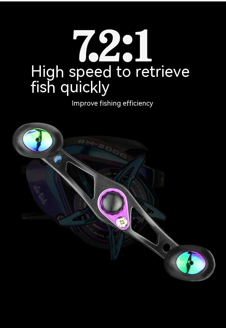 Colourful water drop design BM2000 fishing reel with magnetic brake system, shown with spool.