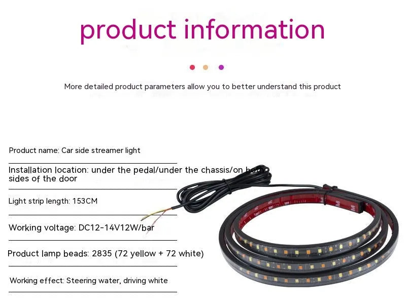 Yellow LED pedal streamer light lamp with side steering streamers for bicycles