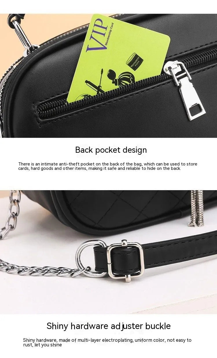 One-shoulder large capacity PU handbag for women with chain detail, deer black colourway