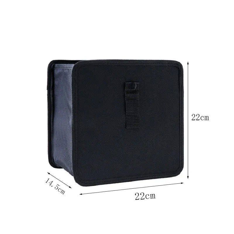 Black waterproof Oxford cloth car folding trash can with hanging loop