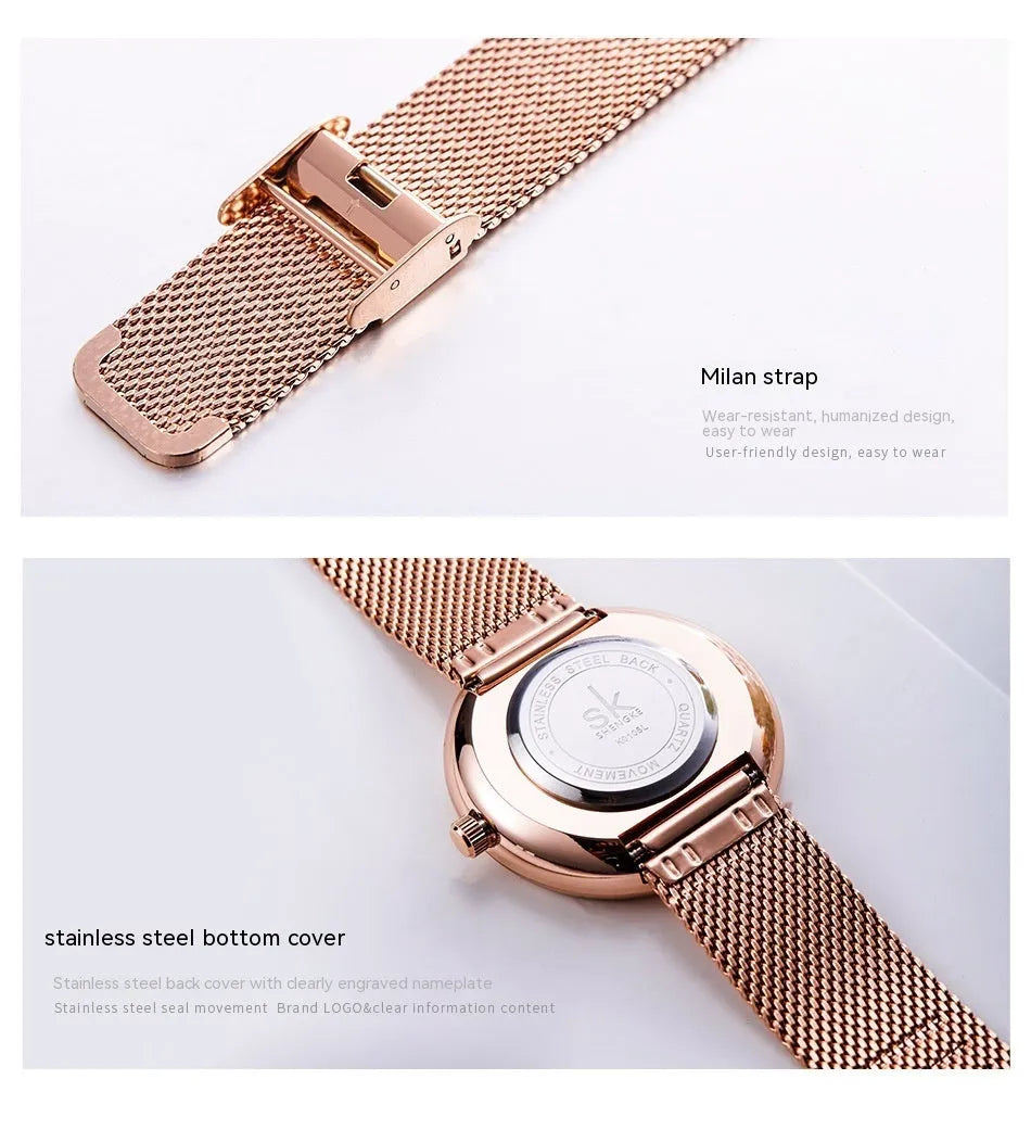 Women's geometric quartz watch with mesh strap in silver 34mm dial