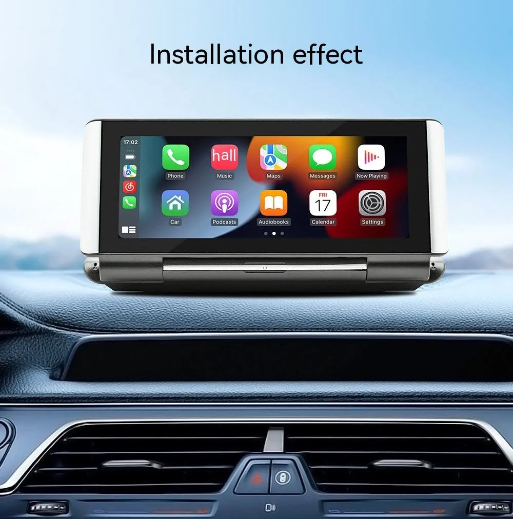 6.86 inch vehicle MP5 player with wireless CarPlay and reversing camera input on dashboard