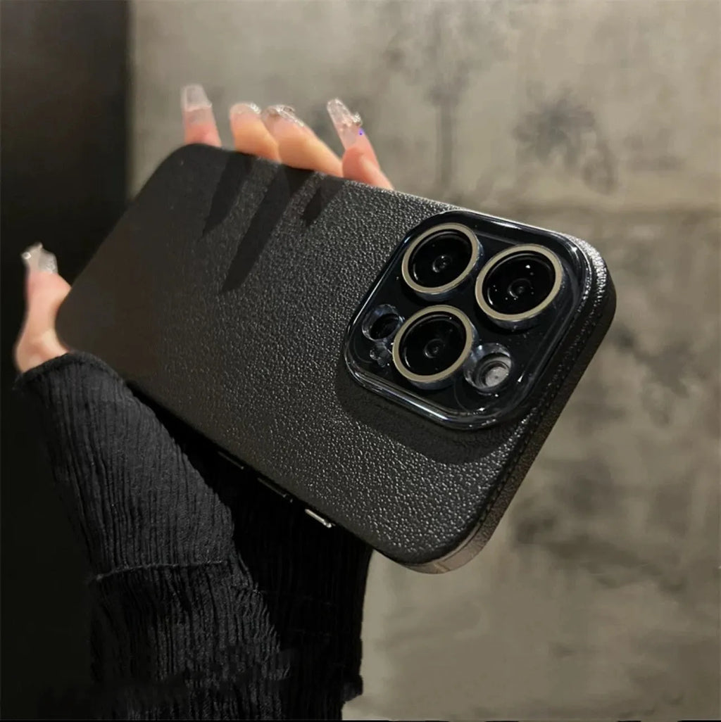 Solid colour frosted litchi leather crystal phone case for Apple iPhone with shockproof anti-fall protection