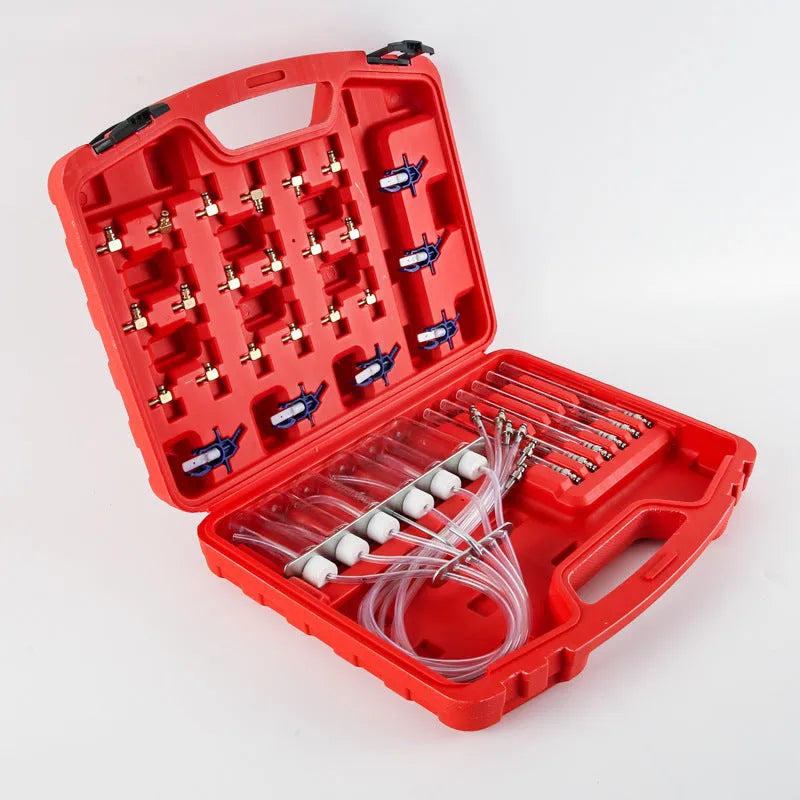 Brass fuel injection flow meter diagnostic tool for automotive fuel system testing