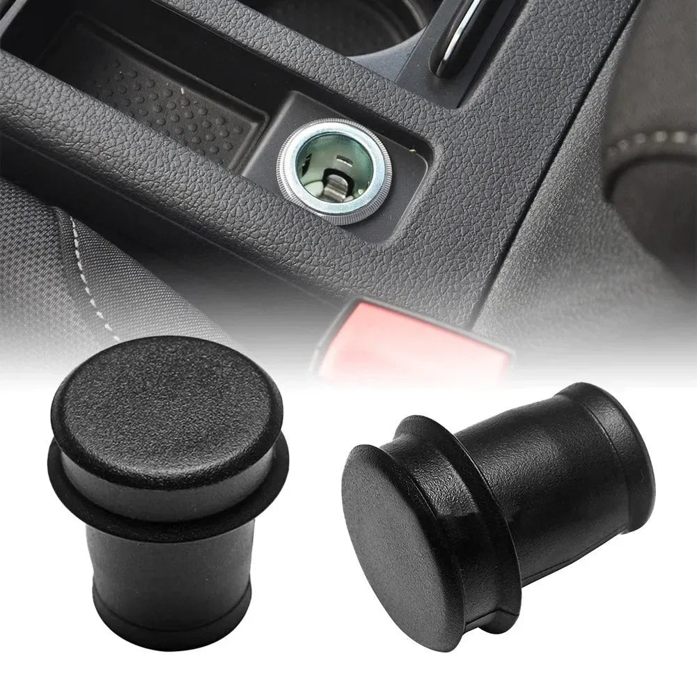 Black PVC car cigarette lighter dust plug showing its 33cm length and 2cm diameter plug end.