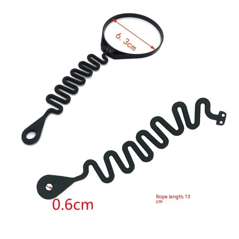 Black rubber fuel cap tether for Volvo vehicles shown in circular band and separate rope styles.
