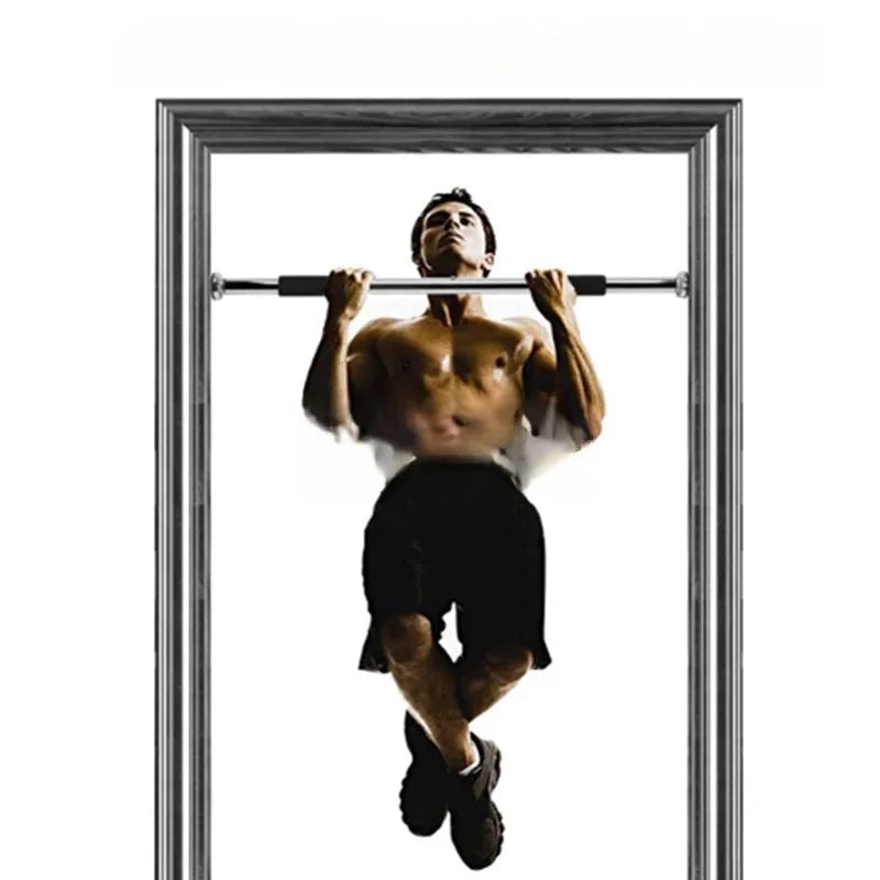 Steel adjustable width pull-up bar mounted in a door frame for home fitness