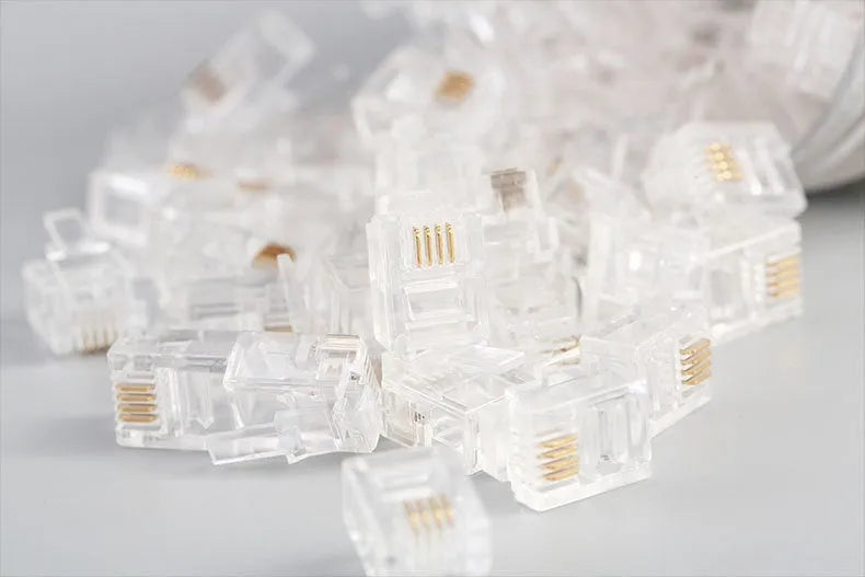White Cat 6 RJ45 crystal head 100-piece can with gold-plated contacts and shielded jack options
