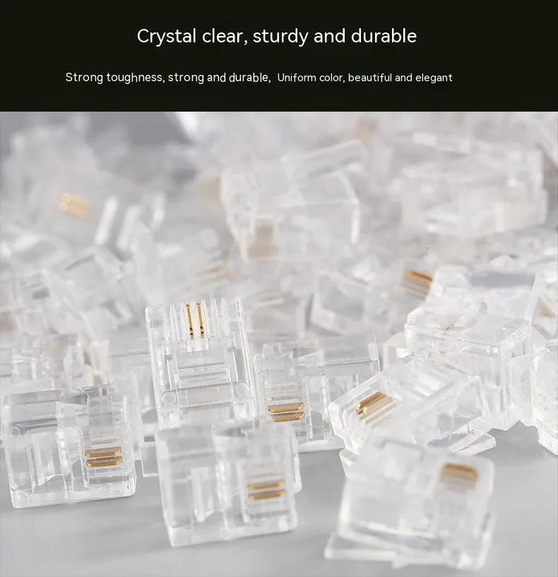 White Cat 6 RJ45 crystal head 100-piece can with gold-plated contacts and shielded jack options