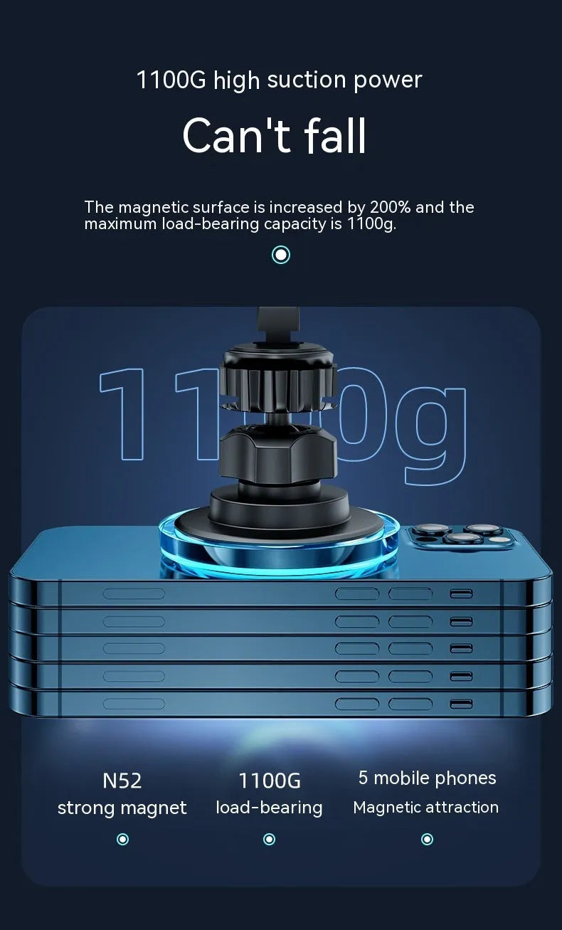 Black magnetic car air vent wireless charging stand with 15W power for smartphones