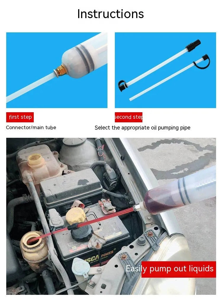 Manual oil pumping machine syringe tool with PP barrel for suction and injection of engine fluids