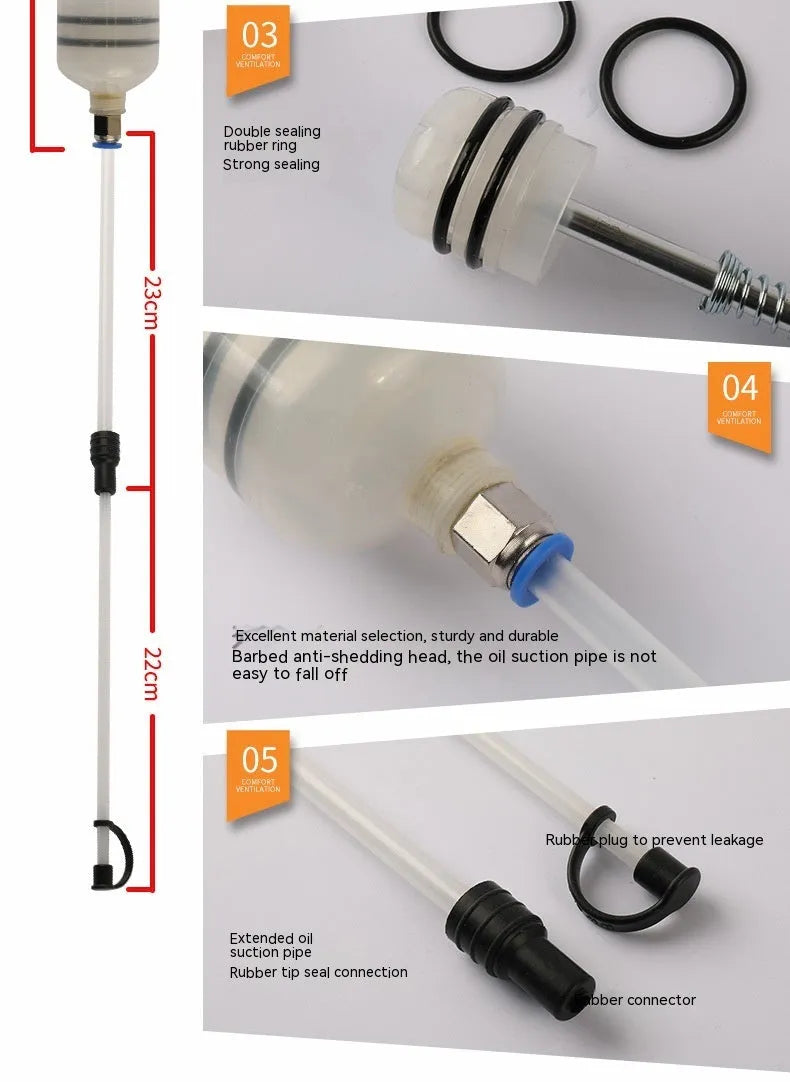 Manual oil pumping machine syringe tool with PP barrel for suction and injection of engine fluids