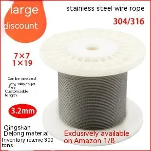 Close-up of a coiled 304 stainless steel multi-strand security cable with a coated finish.